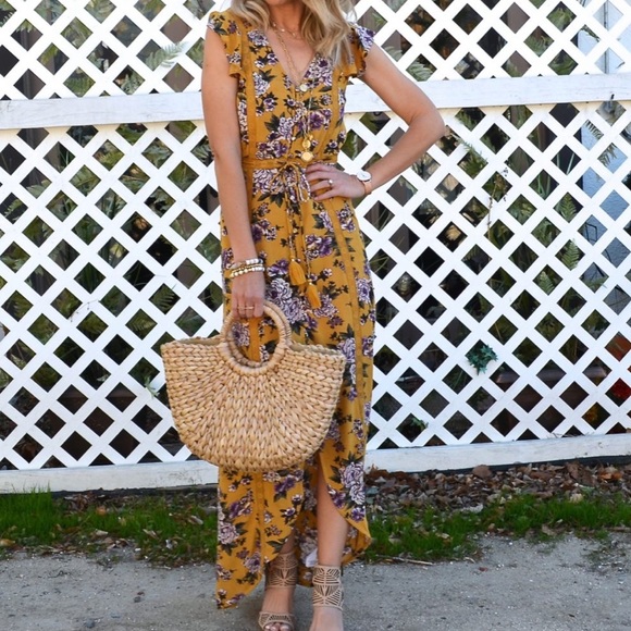 American Eagle Floral printed Yellow Maxi Dress with Slip - Picture 4 of 17